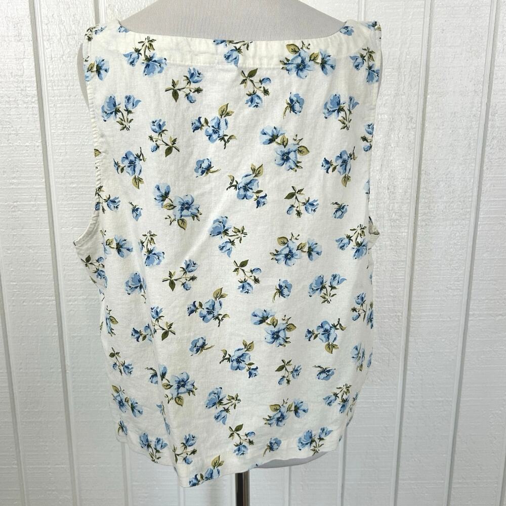 Old Navy Floral Tank Top Blue White Linen Blend Sleeveless Summer XL - Picture 4 of 6
